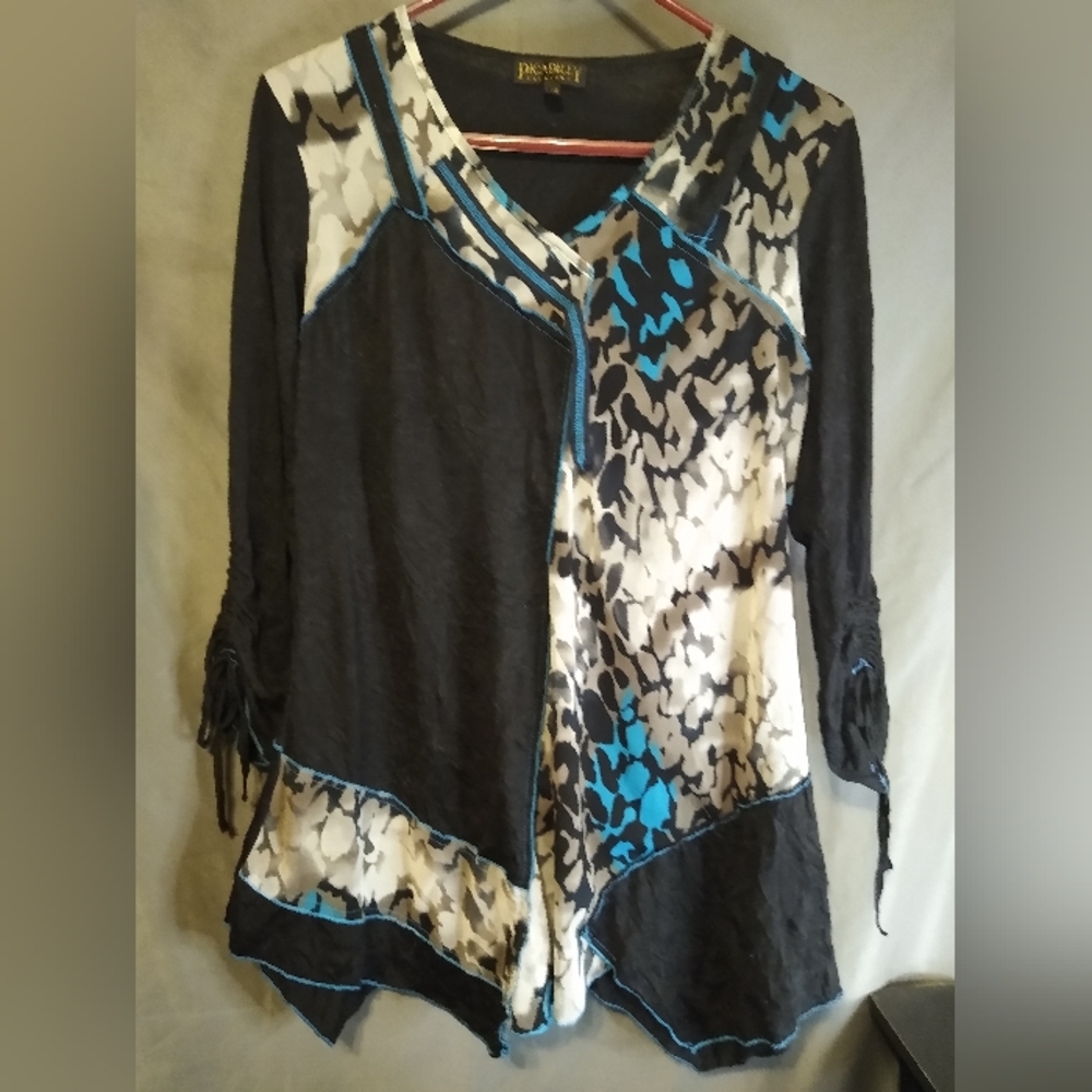Women's picadilly patchwork Black and Blue Patterned Top